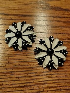 Vintage Flower Power Enamel Polka Dot Pendants
